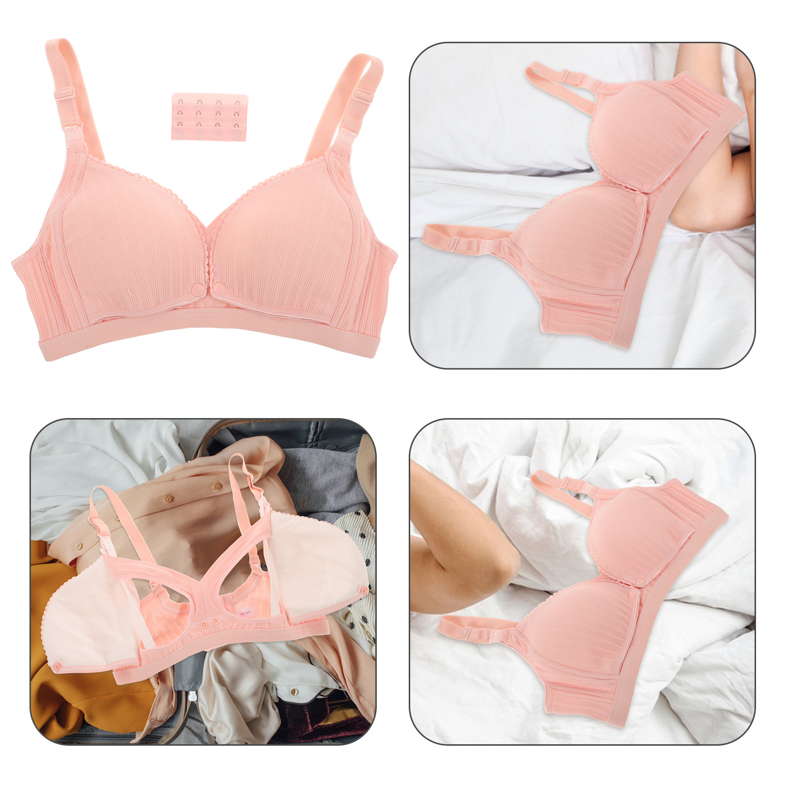 Nursing Bra Clip - 무선 수유브라 핑크 리브드 얇은 38