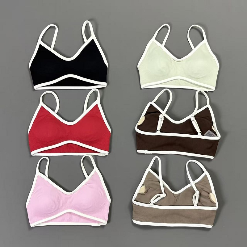 Sports Bra Racerback - 여성용 콘트라스트라인 요가 브라 V넥 화이트