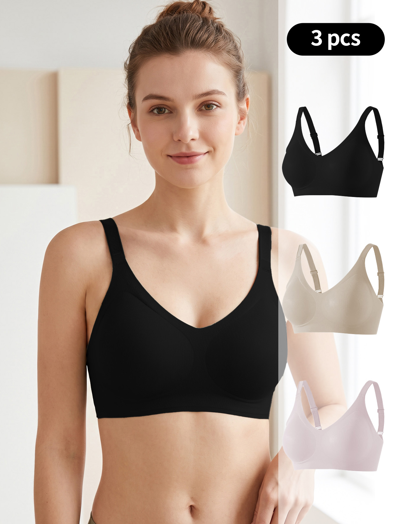 3PCS 세트 여성용 심리스 니트 무선 브라 V넥 조절 - Wirefree Bra Comfort 리뷰 및 가격